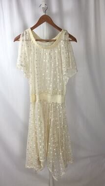 LEIFNOTES for ANTHROPOLOGIE Ivory NET DOT & GLEAM Dress sz. 8